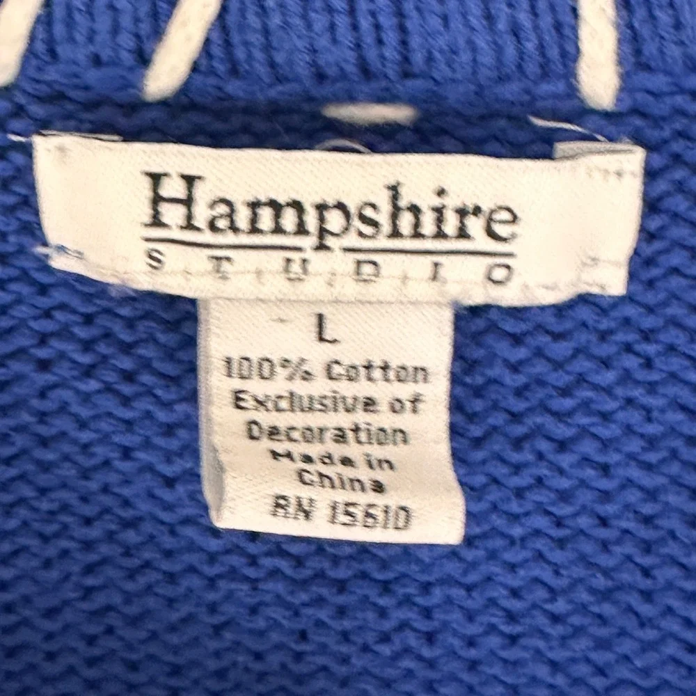 Hampshire Studio Blue Christmas Tree Zipper Cardigan Sweater‎ L Beaded Holiday - Picture 5 of 8